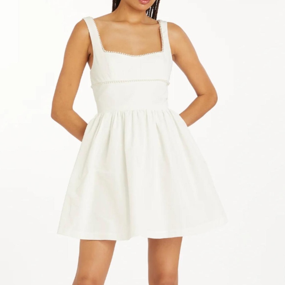 Amanda Uprichard Bijou Imitation Pearl-Trimmed Fit & Flare Minidress - Ivory